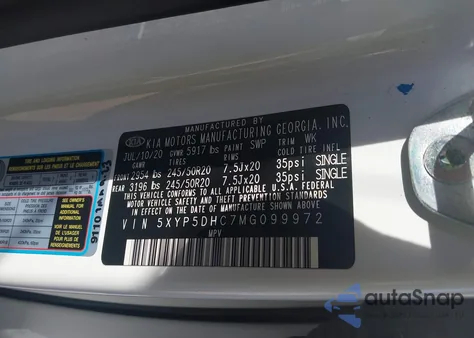 2021 Kia Telluride Sx z USA, uszkodzony, nr VIN 5XYP5DHC7MG099972